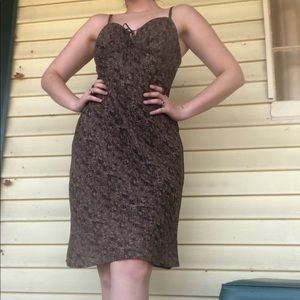 NY&CO checker-patterned brown midi dress